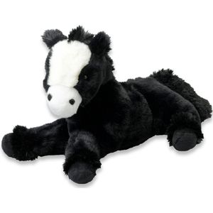 Inware Pluche paard knuffel - liggend - zwart - polyester - 30 cm