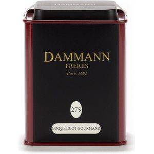 Dammann Frères - Coquelicot Gourmand - Theedispenser - Losse thee - Zwarte Thee - Cristal bags - Aroma's van papaver, biscuit en amandelspijs - 80gr thee