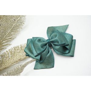 Haarstrik Satijn glitter - Groen 593 – Grote strik – Kerst accessoire - Haarclip - Bows and Flowers