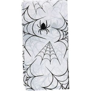 Tafelkleed Halloween - Wit / Zwart - Kunststof - Spinnenweb - Spinnen - 260 x 130 cm