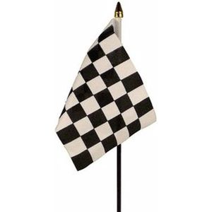 Finish mini vlaggetje op stok 10 x 15 cm - Race thema feestartikelen - Race vlaggen - Formule 1 vlag