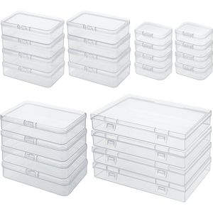 Rechthoekige kunststof containers met deksel in verschillende maten [verpakking van 24 stuks] - lege transparante opbergdozen klein met klapdeksel voor kunstbenodigdheden, kleine