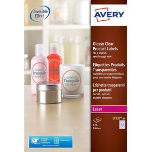 Produktetiket Avery rond 60mm transparant 10 vel 12 etiketten per vel