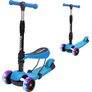 LifeGoods MultiRider Kinderstep - Step 3-8 Jaar - Hoogte Verstelbaar Zitje - Lichtgevende LED Wielen - Jongens/Meisjes - Blauw