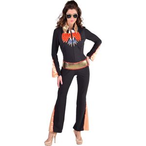 Magic By Freddy's - Rock & Roll Kostuum - Las Vegas Show Elvis Popster - Vrouw - Zwart, Goud - XL - Carnavalskleding - Verkleedkleding