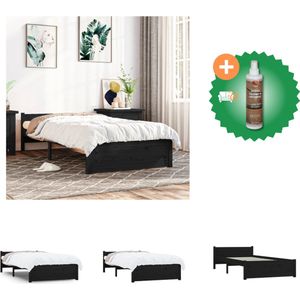 vidaXL Houten bedframe - eenpersoons - 90 x 200 cm - Hoogwaardig massief grenenhout - Stabiel en comfortabel - Zwart - Bed - Inclusief Houtreiniger en verfrisser