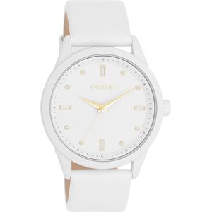 Witte OOZOO horloge met witte leren band - C11354