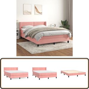vidaXL Boxspring Fluweel Roze 140x200 cm Boxspringbed - Fluweel - Roze - Tweepersoonsbed - King Size Bed