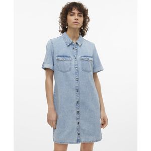 Vero Moda Jurk Vmjennie Ss Short Denim Dress Mix N 10309665 Light Blue Denim Dames Maat - S