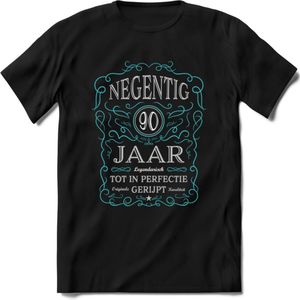 90 Jaar Legendarisch Gerijpt T-Shirt | Lichtblauw - Grijs | Grappig Verjaardag en Feest Cadeau Shirt | Dames - Heren - Unisex | Tshirt Kleding Kado | - Zwart - 3XL