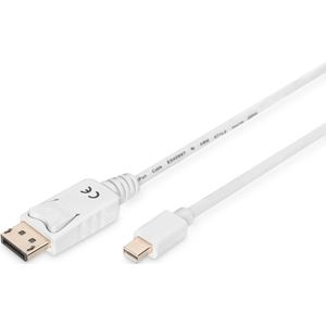 Digitus AK-340102-010-W DisplayPort-kabel Mini-displayport / DisplayPort Adapterkabel Mini DisplayPort-stekker, Display