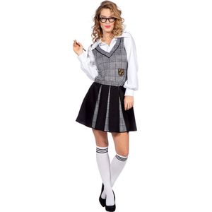 Wilbers & Wilbers - Leraar & Professor & Scholier & Student Kostuum - Britney Back To School - Vrouw - Zwart, Grijs - Maat 44 - Carnavalskleding - Verkleedkleding