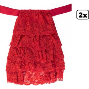 2x Luxe Jabot kant rood - Stropdas - Festival lakei thema feest army festival Mozart Gouden eeuw