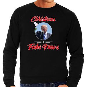 Trump Christmas is fake news foute Kerst trui - zwart - heren - Kerst sweater / Kerst outfit S