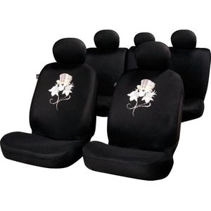 Car Plus Stoelhoezenset Rose & Skull Uni Polyester Zwart 11-delig