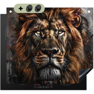 KitchenYeah® Inductie beschermer 57.6x51.6 cm - Leeuw - Dier - Verf - Zwart - Kookplaataccessoires - Afdekplaat voor kookplaat & Spatscherm achterwand - Inductiebeschermer - Inductiemat - Inductieplaat mat - Keuken decoratie