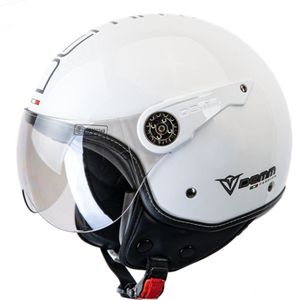 DEMM Fashion Scooterhelm met Zonnevizier - Geschikt als Scooter Brommer Motor Snorfiets helm - Retro Vespa Scooterhelm - Volwassenen - Dames - M - Wit - Jethelm incl Gratis helmtas