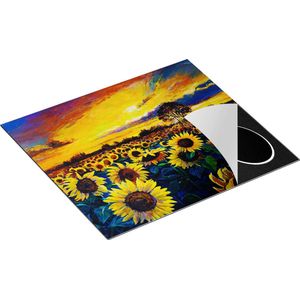 Chefcare Inductie Beschermer Getekende Zonnebloemen Veld met Olieverf - 60x50 cm - Afdekplaat Inductie - Kookplaat Beschermer - Inductie Mat