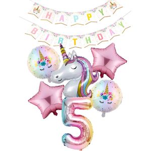 * Snoes * Cijfer 5 ballon Unicorn Plus Pack * Eenhoorn Licht Roze * DIY Slinger* Set van 7 * Grotere Ballonnen en DIY Slinger * Unicorn Licht 5 * Eerste verjaardag * Hoera 5 Jaar * Birthday * Ballon Cijfer 5