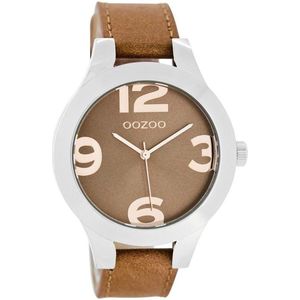 Zilverkleurige OOZOO horloge met poeder oranje leren band - C7591