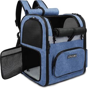 Hondenrugzak - Honden Tas - Reismand Kat - Stevig Frame - Tot 10Kg - Ademende Stof - Waterproof Bodem - 28 x 33 x 41 CM - Blauw