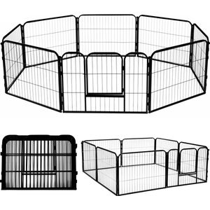 Springos Puppyren - Opvouwbaar - Metaal - Zwart - 160x160x80x80x60 CM