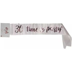 30 Times To Party Sjerp - Wit / Roze - Glanzend - Polyester - 144 x 11 cm - 1 Stuk - Verjaardag - Decoratie - Jarig - Feestje
