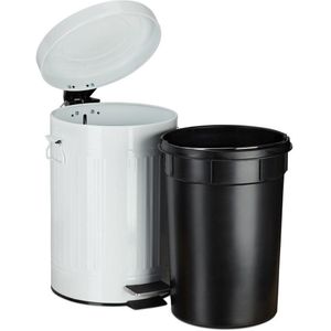 Relaxdays pedaalemmer retro - prullenbak toilet - afvalbak keuken - badkamer - wit - 5 Liter