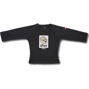 Twentyfourdips | T-shirt lange mouw baby met print 'iPot' | Zwart | Maat 74 | In giftbox