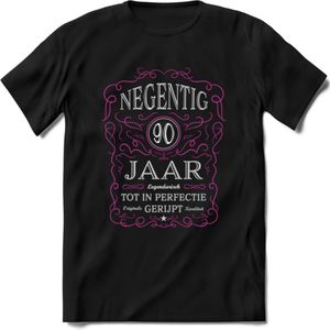 90 Jaar Legendarisch Gerijpt T-Shirt | Roze - Grijs | Grappig Verjaardag en Feest Cadeau Shirt | Dames - Heren - Unisex | Tshirt Kleding Kado | - Zwart - 3XL