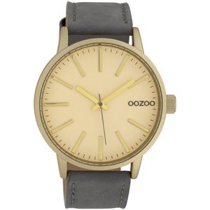 OOZOO Timepieces - Goudkleurige horloge met grijze leren band - C10013