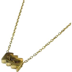 Plux Fashion Waterman Ketting - Goud - 2mm/40cm + 5cm Verlengstuk - Sieraden - Sterrenbeeld Ketting - Waterman Sterrenbeeld - Stainless Steel - Sieraden Cadeau - Aquarius Necklace - Gouden Ketting Dames - Ketting Met Hanger - Roestvrijstaal