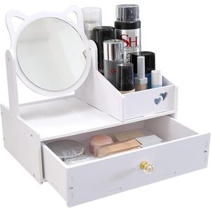 Cosmetic organizer met spiegel - make-uptafelorganisatie - 1 stuk - wit