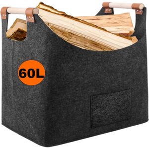 XXL Houten Mand voor Haardhout - Opvouwbaar - Hout/Vilt - Groot