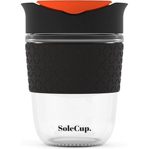 Solecup koffie beker to go glas - 340 ml - zwart/oranje