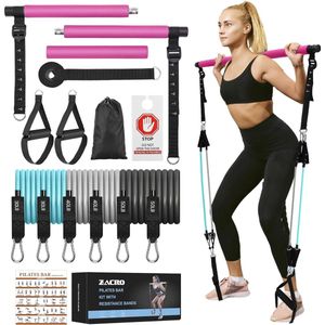 Pilates-stang met weerstandsbanden, fitnessbanden, weerstandsband, pilatesstang met verstelbare riem, deuranker, voetlus, pilates-weerstandsbanden voor training van het hele lichaam