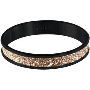Quiges Stapelring Dames - Vulring Bruin Glitter - RVS Zwart - Maat 21 - Hoogte 4mm