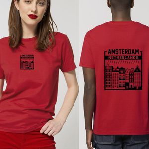 Heren en Dames T Shirt Amsterdam - Rood - Maat S