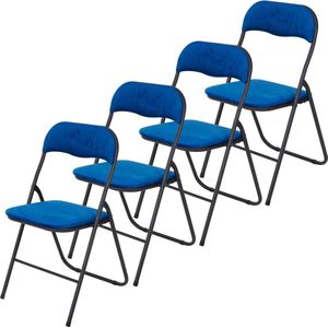 Infinity Goods Klapstoelen - Set van 4 - Vouwstoelen - Fluweel - Eettafelstoelen - Opklapbare Stoelen - 43 x 47 x 80 CM - Stoelen - Blauw