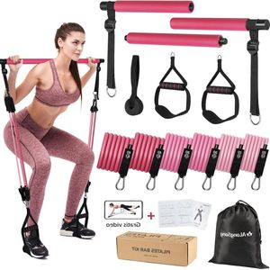 Pilates Bar Set Met 6 Latex Elastische Weerstand Bands 180lbs/250lbs en 3 Sectie - Thuis Pilates Bar Draagbare Workout Fitness Apparatuur Yoga Stretching