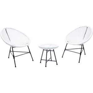 Concept-U - Tuinmeubels 2 ronde fauteuils en witte salontafel ACAPULCO