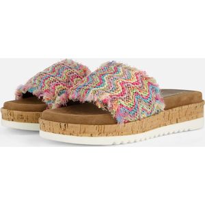 Lazamani Violet Raffia Dames Slippers Taupe Maat 41