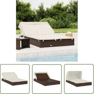 The Living Store Ligbed 2-persoons met dak 213x118x97 cm poly rattan bruin - Ligbed - Loungebed - Tuinset - Buitenshuis - Terras