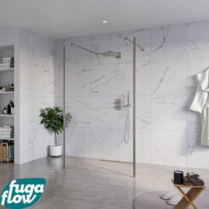 FugaFlow Eccelente Vetro Vrijstaande inloopdouche badkamer - 120x200cm - Helder - antikalk - 8mm veiligheidsglas - 2 zijwanden 40cm - met wandarmen en hoekprofielen - Gunmetal -