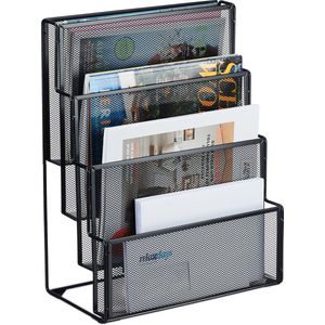 tijdschriftenrek - 43 x 33 x 18 cm - staal - 4 vakken - brievenhouder - zwart
