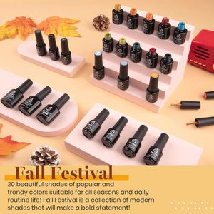 20 Kleuren UV Nagellak Set - Herfst Festival Kleurenset met Glanzende en Matte Top Coat voor DIY Manicures