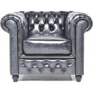 Chesterfield Fauteuil Original Leer | Antiek Blauw | 12 jaar garantie