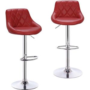 Barkrukken - Set Van 2 - Barkruk - 2 Stuks - Luxe Barkrukken - Met Rugleuning - Barkrukken - Wijn rood - Kunstleer