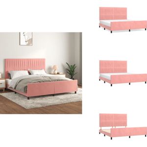 vidaXL Bedframe Met Hoofdeinde - Bedframes Met Hoofdeindes - Bed - Slaapmeubel - Bedframe met hoofdeinde fluweel roze 180x200 cm