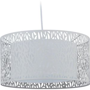 Relaxdays hanglamp - ronde lampenkap - slaapkamer, woonkamer - E27 fitting - plafondlamp - wit